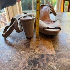 Clarks Taupe Suede Peep-Toe Wedge Heels, Size 9M